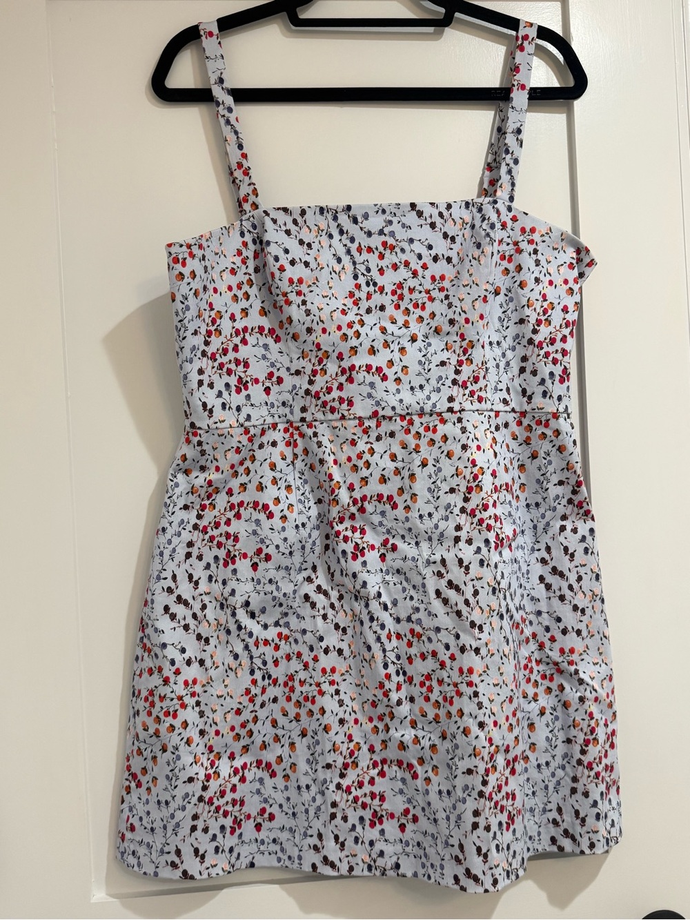 French Connection Light Blue Floral Dress with Red, Pink & Navy Accents